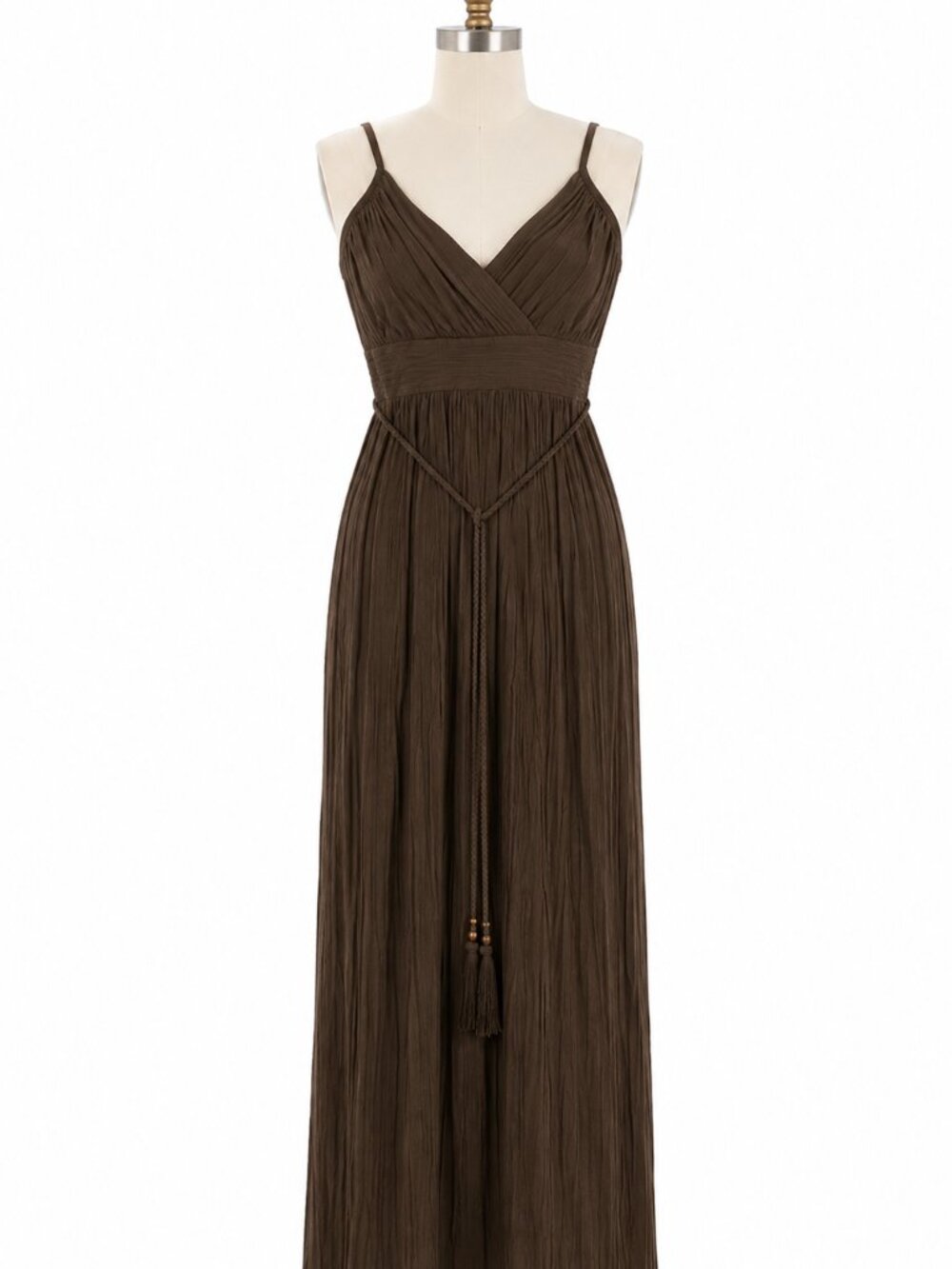 White House Black Market Brown Pleated Maxi Dress Women's Size 0 NWT Sleeveless